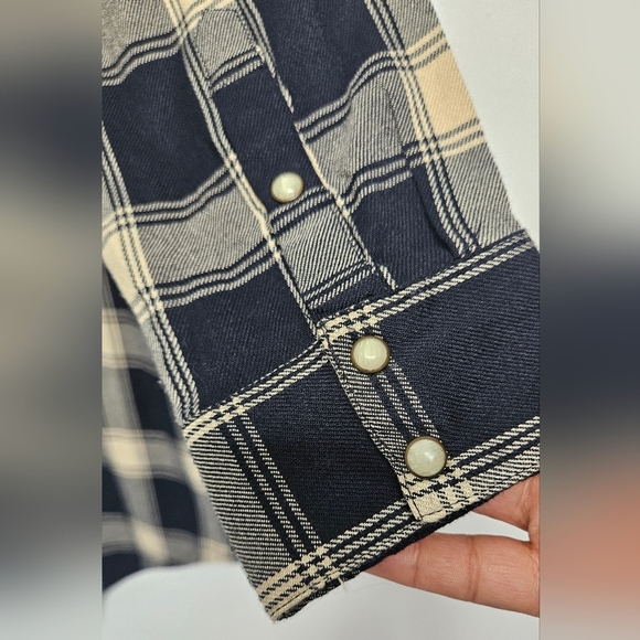 Zara Small Plaid Floral Embroidered Beaded Pearl Snap Button Down Shirt/Blouse - Picture 10 of 13